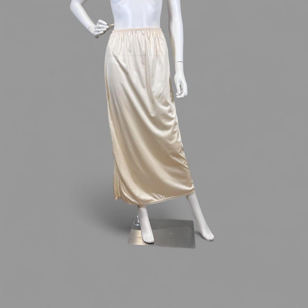 Vintage Cream satin maxi‎ slip dress with elastic waistband and side slit